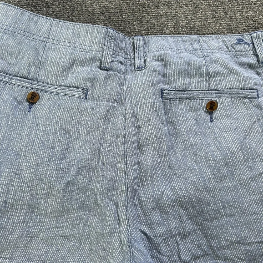 Tommy Bahama Shorts Mens 34 Blue Stripe Linen Chino Lightweight Casual 10 Inseam